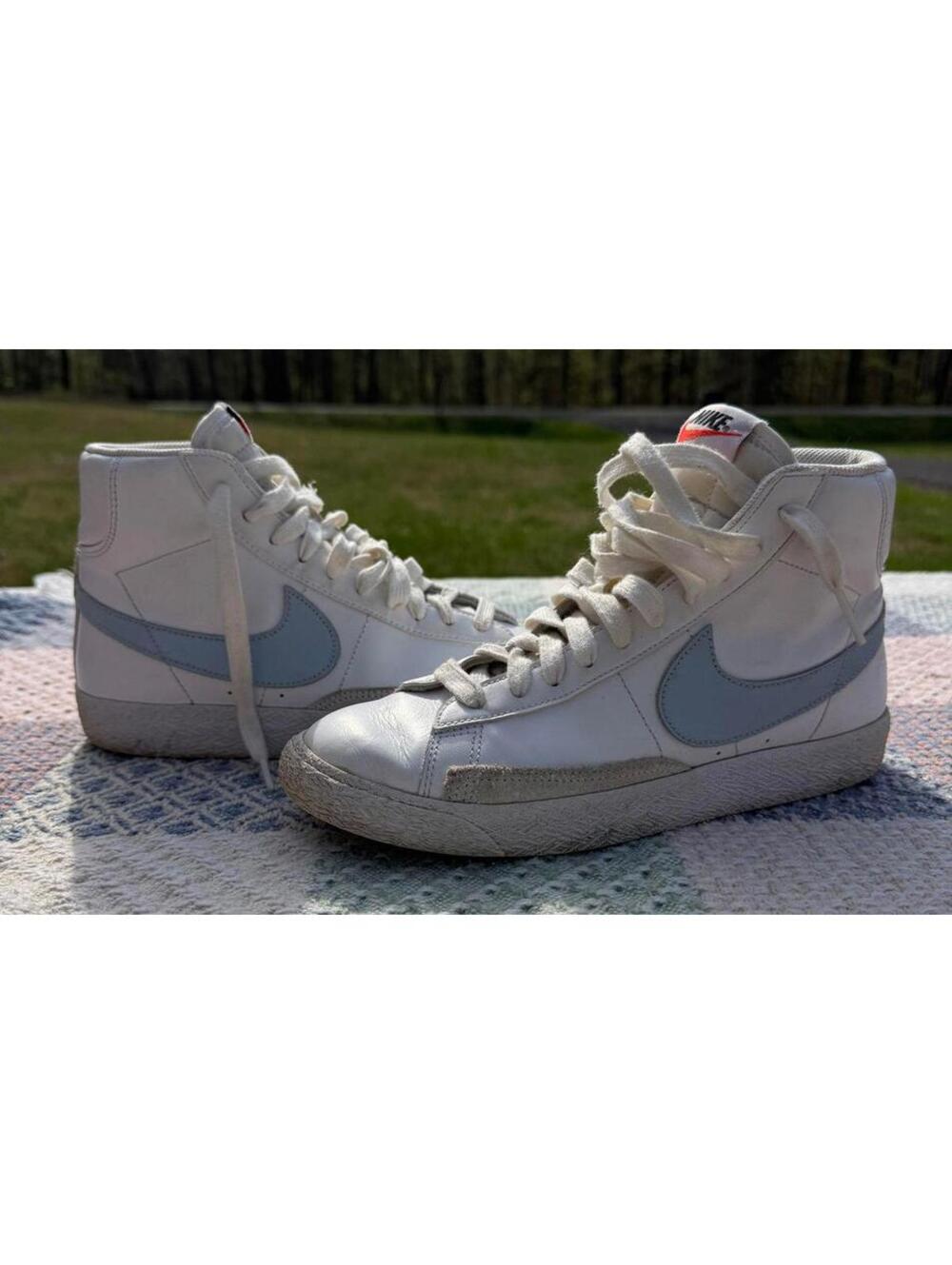Nike Blazer Mid White and Light Blue Sneakers